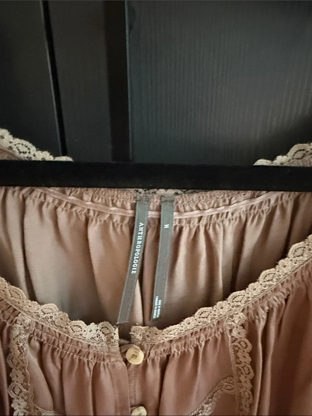 Anthropologie Dusty Rose Lace-Trim Peasant Blouse